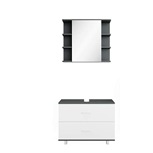 Vicco Badmöbel-Set Weiß/Anthrazit Ilias, bestehend aus Bad Spiegelschrank, Waschbeckenunterschrank - mit Fächern für Flexible Aufbewahrung von Vicco