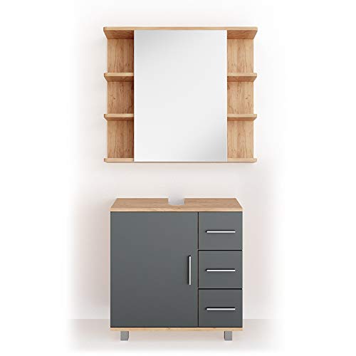 Vicco Badmöbel-Set Eiche Ilias, bestehend aus Bad Spiegelschrank, Waschbeckenunterschrank - mit Fächern für Flexible Aufbewahrung von Vicco