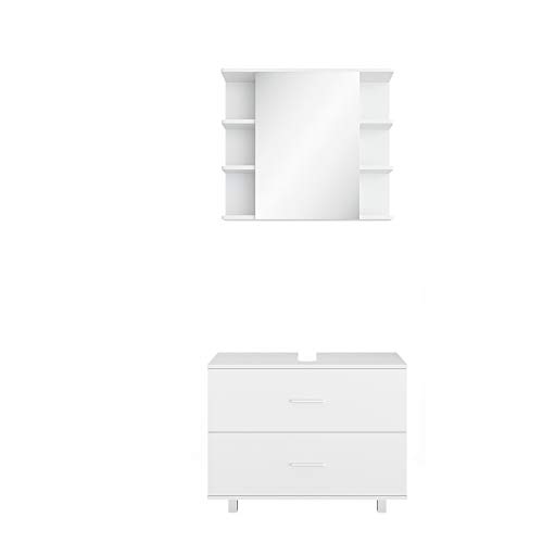 Vicco Badmöbel-Set Weiß Ilias, bestehend aus Bad Spiegelschrank, Waschbeckenunterschrank - mit Fächern für Flexible Aufbewahrung von Vicco