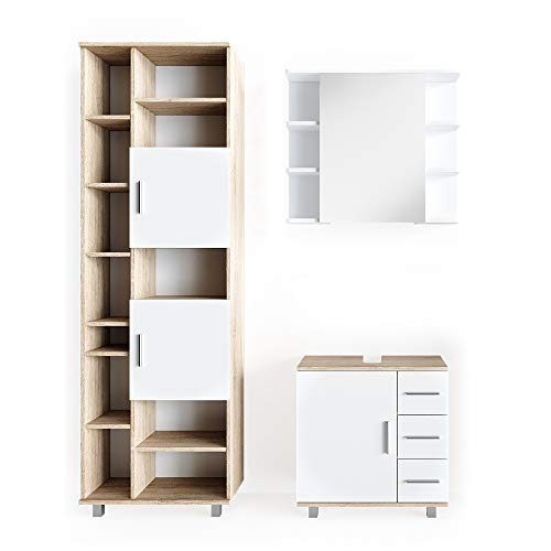Vicco Badmöbel-Set Sonoma Ilias, bestehend aus Bad Spiegelschrank, Waschbeckenunterschrank, Hochschrank - mit Fächern für Flexible Aufbewahrung von Vicco