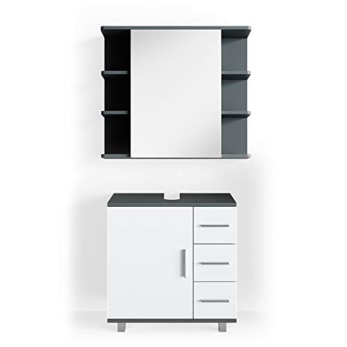 Vicco Badmöbel-Set Anthrazit Ilias, bestehend aus Bad Spiegelschrank, Waschbeckenunterschrank - mit Fächern für Flexible Aufbewahrung von Vicco