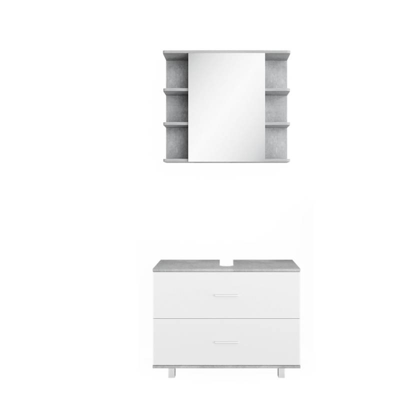Vicco Badmöbel-Set Ilias Beton/Weiß 2 Teile Unterschrank 80 cm von Vicco