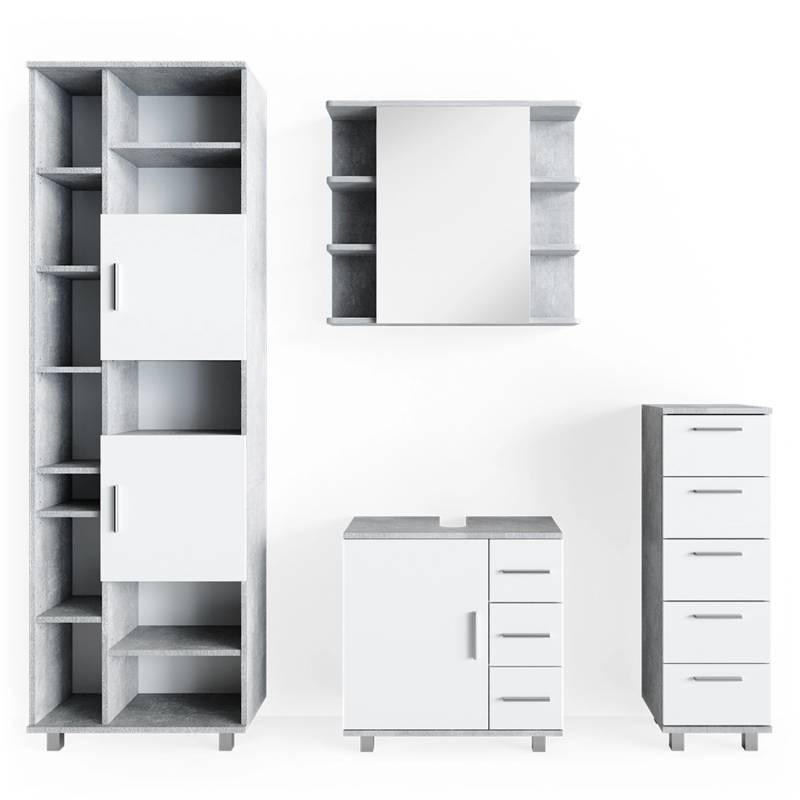 Vicco Badmöbel-Set Ilias Beton/Weiß 4 Teile von Vicco