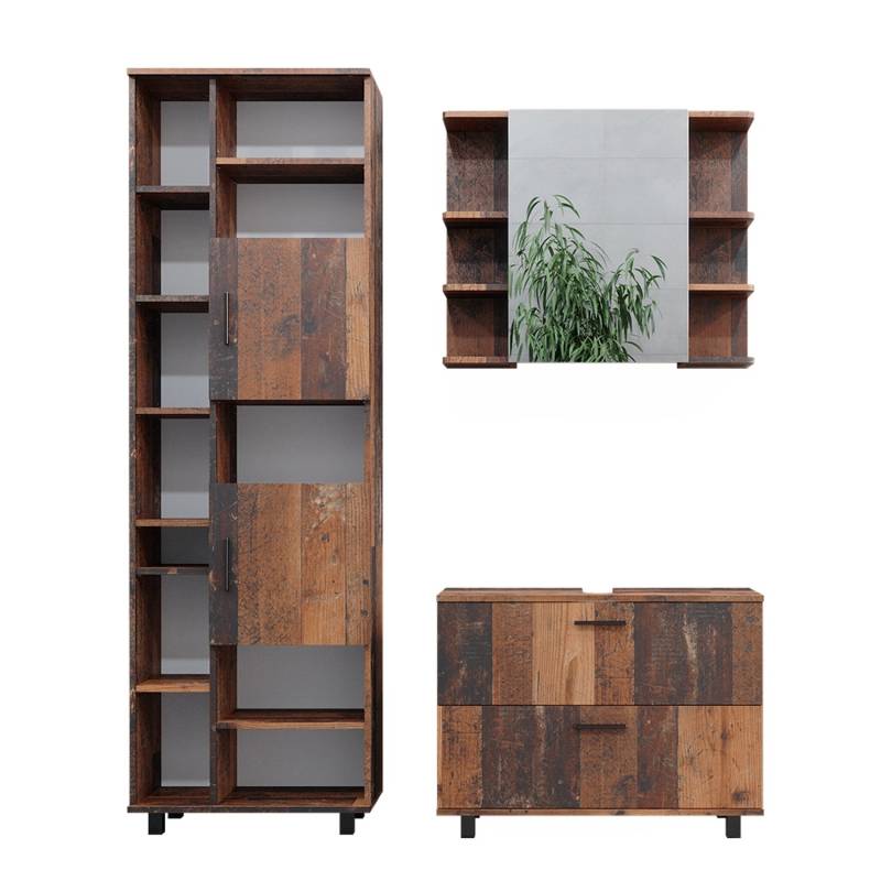 Vicco Badmöbel-Set Ilias Eiche Rustikal 3 Teile mit Hochschrank von Vicco