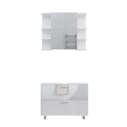 Vicco Badmöbel-Set Weiß Hochglanz Ilias, bestehend aus Badspiegelschrank, Waschbeckenunterschrank - mit Fächern für Flexible Aufbewahrung Vicco Badmöbel-Set Weiß Hochglanz Ilias, bestehend aus Badspiegelschrank, Waschbeckenunterschrank - mit Fächern für Flexible Aufbewahrung von Vicco