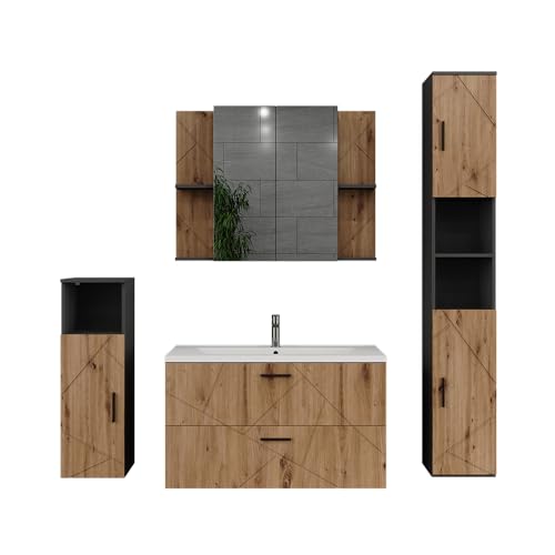 Vicco Badmöbel-Set Anthrazit Irma, bestehend aus Waschbeckenunterschrank, Waschbecken, Hängeschrank, Hochschrank, Midischrank - Zeitloses Design passend zu jedem Einrichtungsstil von Vicco