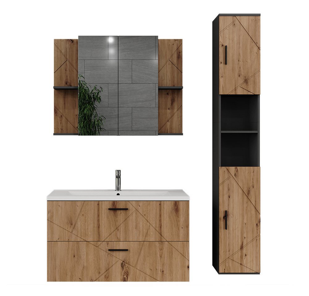 Vicco Badmöbel-Set Irma, Anthrazit/Artisan, 4 Teile, (4-St., 4er Set) von Vicco
