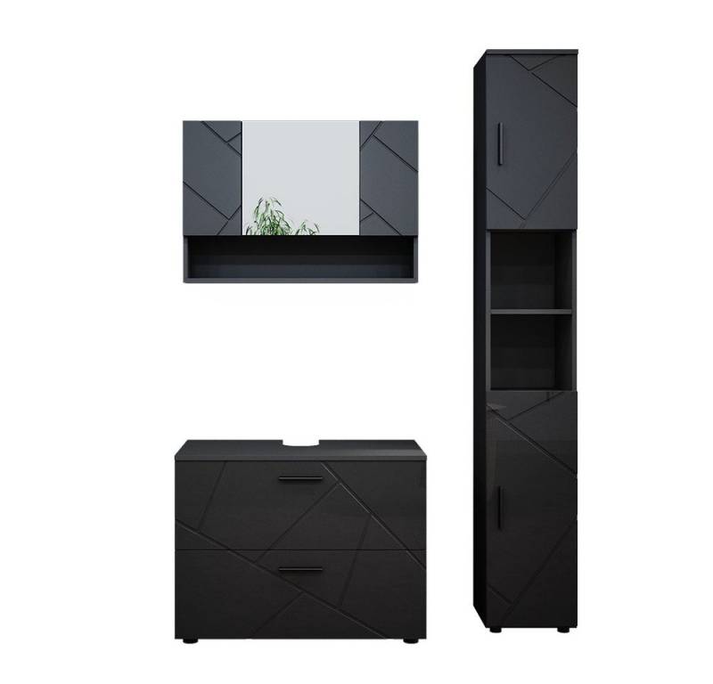 Vicco Badmöbel-Set Irma, Anthrazit Hochglanz, 3 Teile, mit Spiegelschrank 80 cm, (3-St., 3-er Set) von Vicco