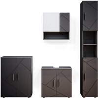 Vicco - Badmöbel-Set Irma, Anthrazit Hochglanz, 4 Teile, mit Hochschrank und Kommode von Vicco