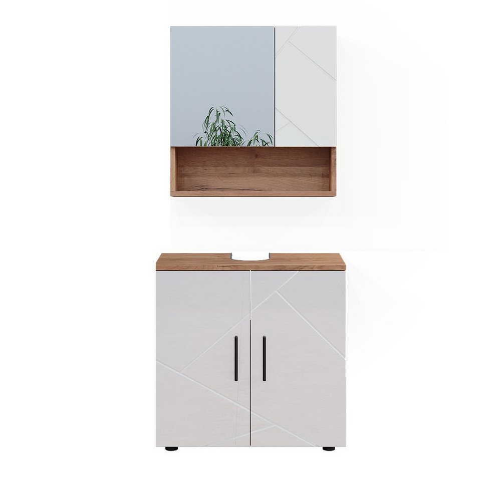 Vicco Badmöbel-Set Irma, Eiche/Weiß Hochglanz, 2 Teile, Unterschrank 60 cm, (2-St., 2er Set) von Vicco