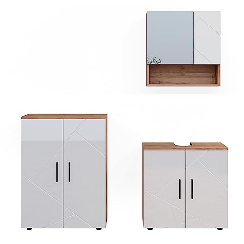 Vicco Badmöbel-Set Irma, Eiche/Weiß Hochglanz, 3 Teile, mit Unterschrank 60 cm Vicco Badmöbel-Set Irma, Eiche/Weiß Hochglanz, 3 Teile, mit Unterschrank 60 cm von Vicco