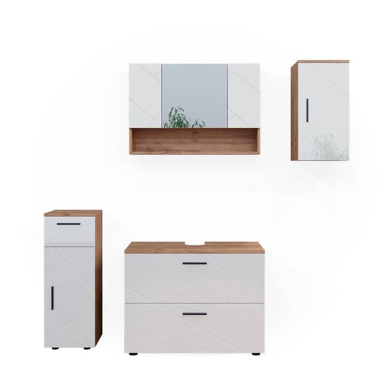 Vicco Badmöbel-Set Irma, Eiche/Weiß Hochglanz, 4 Teile, (4-St., 4-er Set) von Vicco