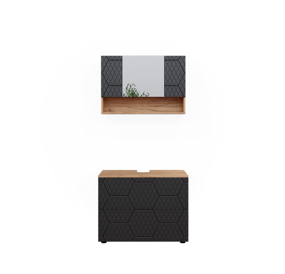 Vicco Badmöbel-Set Irma, Goldkraft Eiche/Anthrazit, 2 Teile, Unterschrank 80 cm, (2-St., 2-er Set) von Vicco