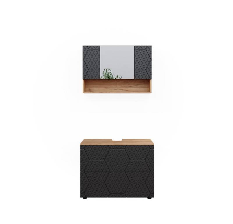 Vicco Badmöbel-Set Irma, Goldkraft Eiche/Anthrazit, 2 Teile, Unterschrank 80 cm, (2-St., 2-er Set) von Vicco