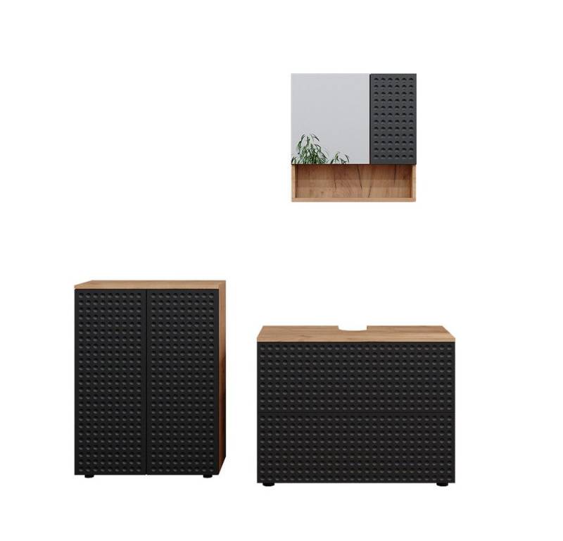 Vicco Badmöbel-Set Irma, Goldkraft Eiche/Anthrazit, 3 Teile, mit Unterschrank 80 cm, (3-St., 3er Set) von Vicco