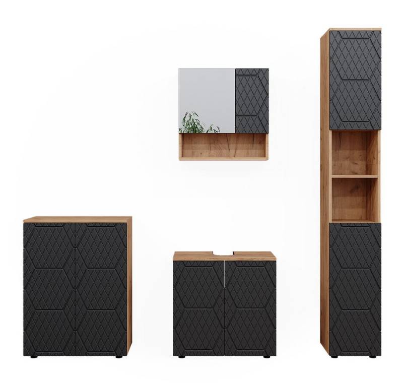Vicco Badmöbel-Set Irma, Goldkraft Eiche/Anthrazit, 4 Teile, mit Hochschrank und Kommode, (4-er Set, 4-St., 4er Set) von Vicco