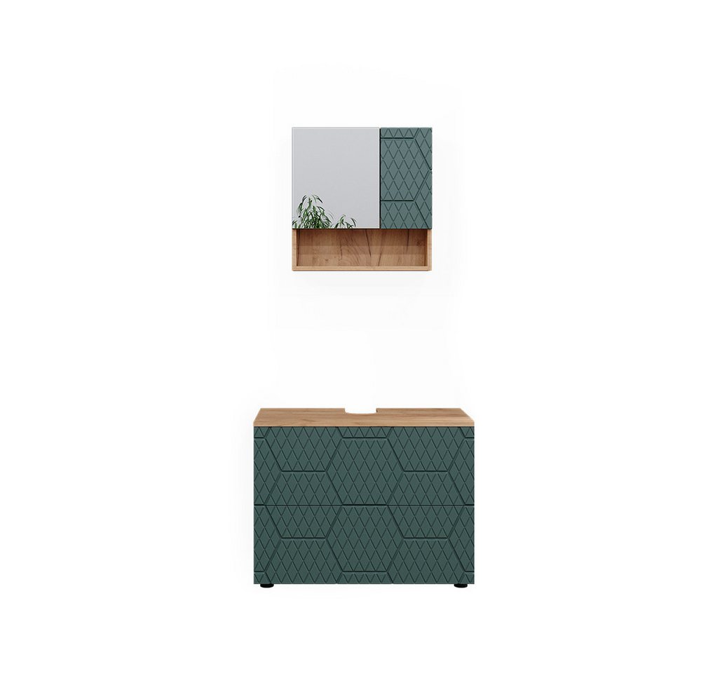 Vicco Badmöbel-Set Irma, Goldkraft Eiche/Grün, 2 Teile, (2-St., 2-er Set) von Vicco