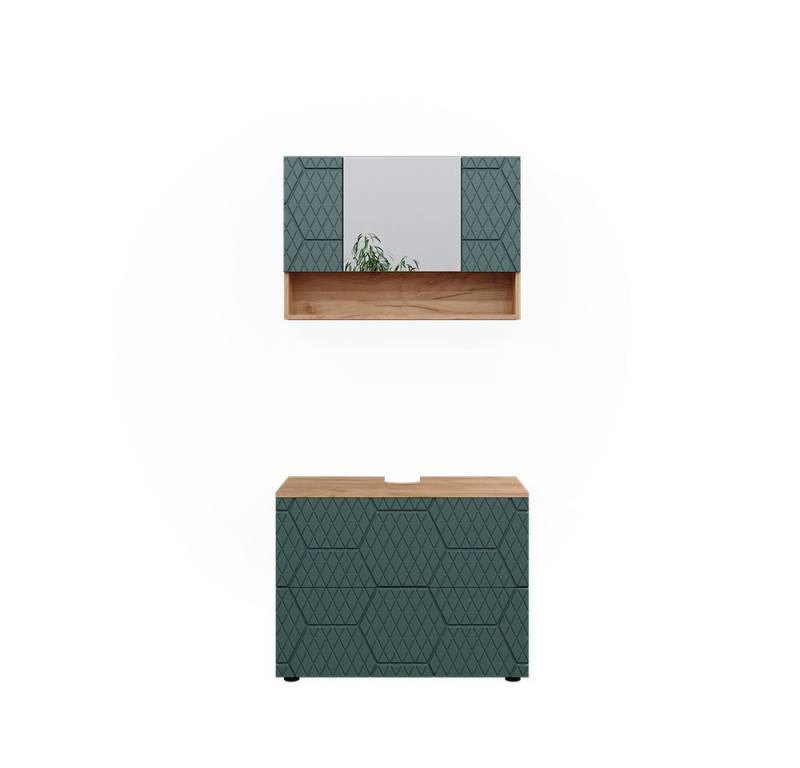 Vicco Badmöbel-Set Irma, Goldkraft Eiche/Grün, 2 Teile, Unterschrank 80 cm, (2-St., 2-er Set) von Vicco