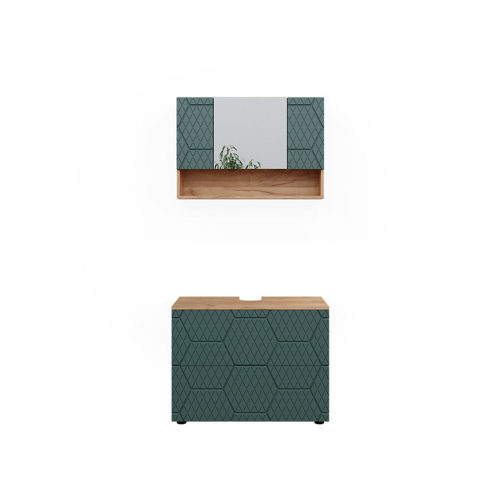 Vicco Badmöbel-Set Irma, Goldkraft Eiche/Grün, 2 Teile, Unterschrank 80 cm, (2-St., 2er Set) von Vicco