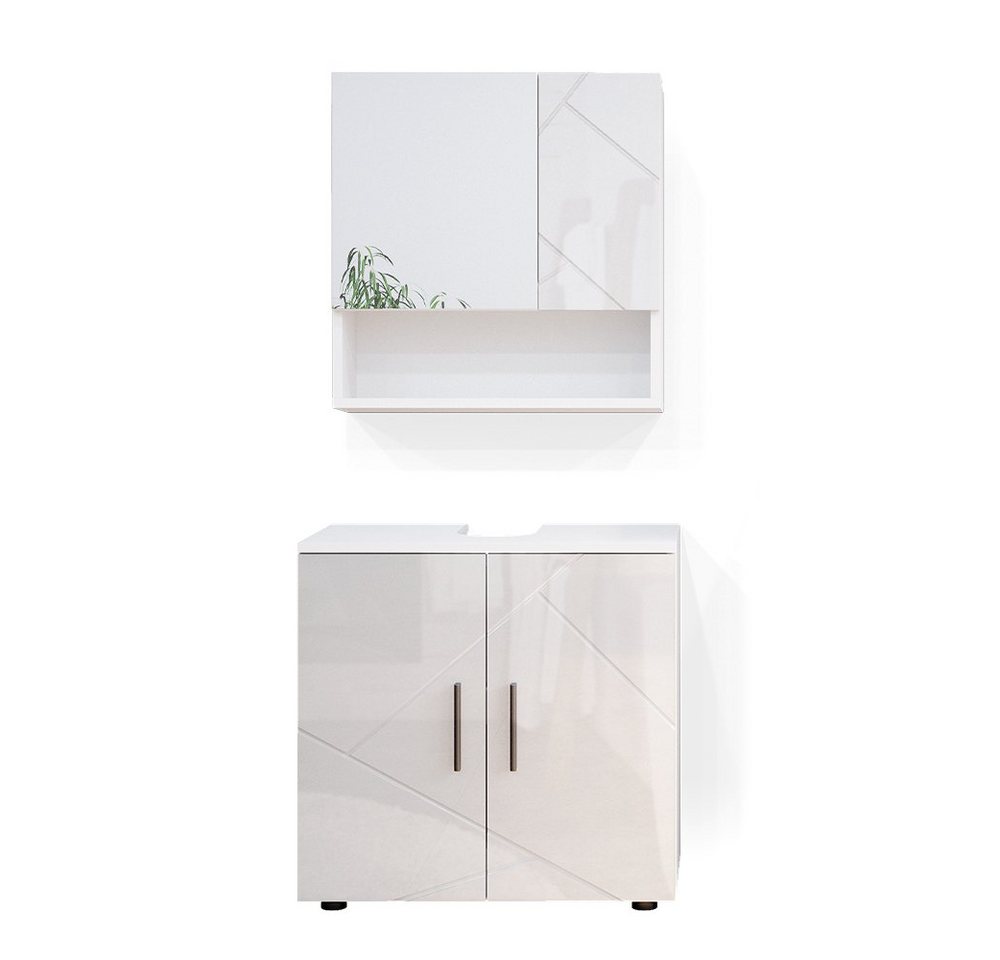 Vicco Badmöbel-Set Irma, Weiß Hochglanz, 2 Teile, Unterschrank 60 cm, (3-er Set, 2-St., 2er Set) von Vicco