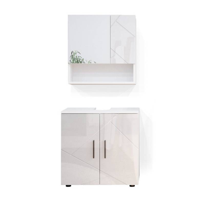 Vicco Badmöbel-Set Irma, Weiß Hochglanz, 2 Teile, Unterschrank 60 cm, (3-er Set, 2-St., 2er Set) von Vicco