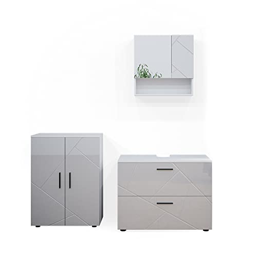 Vicco Badmöbel-Set Weiß Hochglanz Irma, bestehend aus Bad Spiegelschrank, Waschbeckenunterschrank, Midischrank - Harmonische Farb- und Materialkombinationen Vicco Badmöbel-Set Weiß Hochglanz Irma, bestehend aus Bad Spiegelschrank, Waschbeckenunterschrank, Midischrank - Harmonische Farb- und Materialkombinationen von Vicco