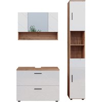 Vicco - Badmöbel-Set Irma, Weiß Hochglanz/Goldkraft Eiche, 3 Teile, mit Spiegelschrank 80 cm von Vicco