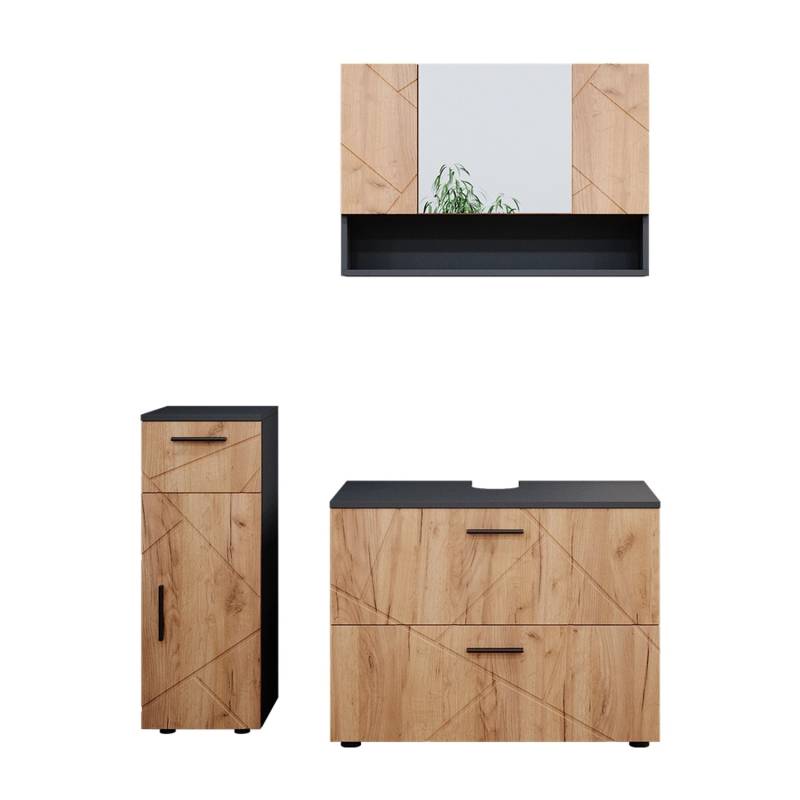 Vicco Badmöbel-Set Irma Anthrazit/Eiche 3 Teile mit Schubladenschrank und Midischrank von Vicco