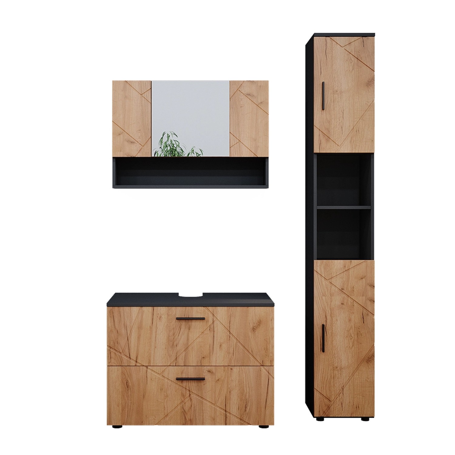Vicco Badmöbel-Set Irma Anthrazit/Eiche 3 Teile mit Spiegelschrank 80 cm Vicco Badmöbel-Set Irma Anthrazit/Eiche 3 Teile mit Spiegelschrank 80 cm von Vicco