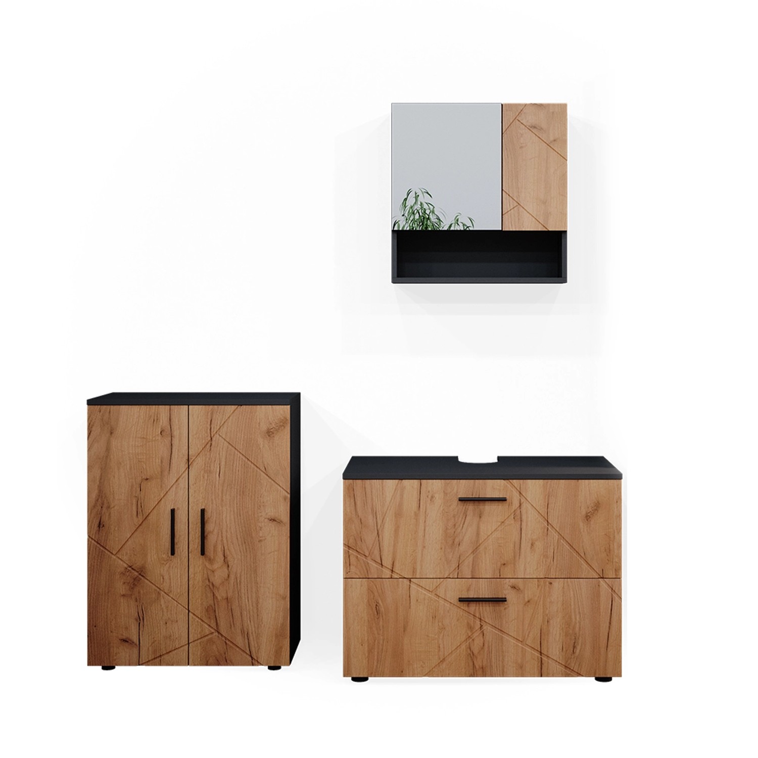 Vicco Badmöbel-Set Irma Anthrazit/Eiche 3 Teile mit Unterschrank 80 cm von Vicco