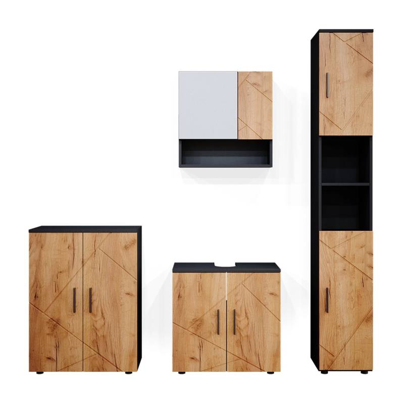 Vicco Badmöbel-Set Irma Anthrazit/Eiche 4 Teile mit Hochschrank und Kommode von Vicco