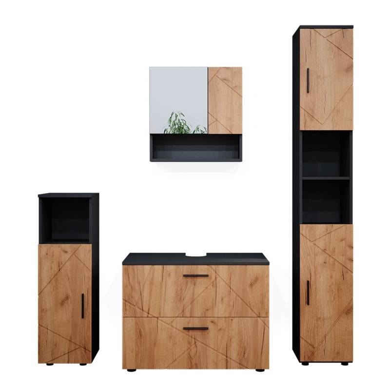Vicco Badmöbel-Set Irma Anthrazit/Eiche 4 Teile mit Schubladenschrank und Hochschrank von Vicco