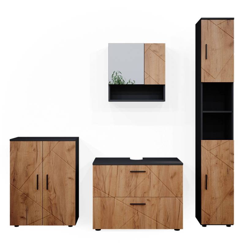 Vicco Badmöbel-Set Irma Anthrazit/Eiche 4 Teile mit Schubladenschrank und Midischrank von Vicco