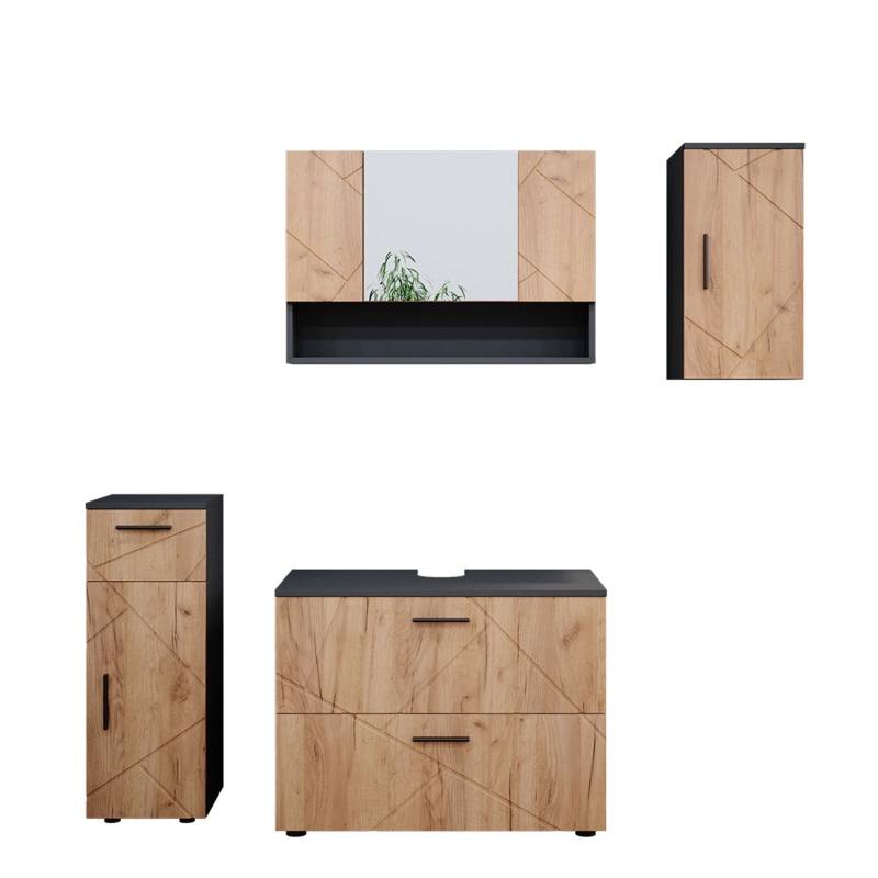 Vicco Badmöbel-Set Irma Anthrazit/Eiche 4 Teile von Vicco