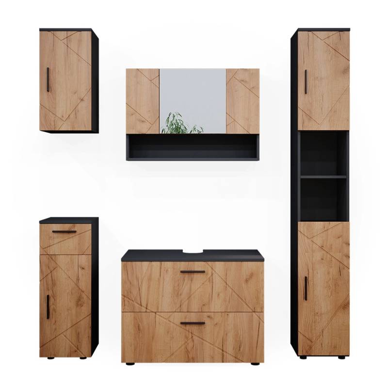 Vicco Badmöbel-Set Irma Anthrazit/Eiche 5 Teile von Vicco