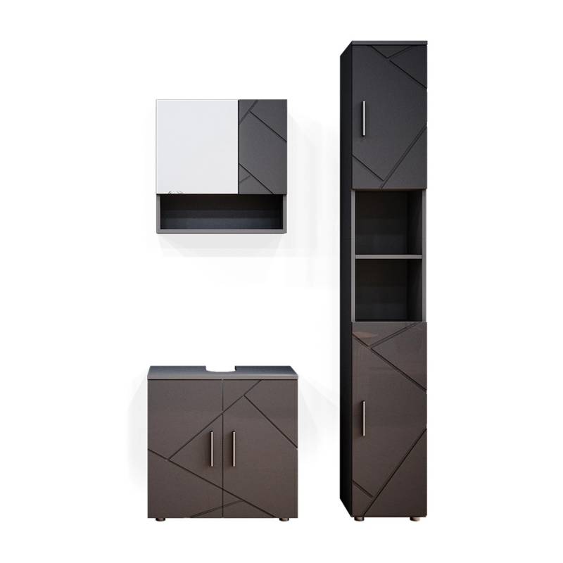Vicco Badmöbel-Set Irma Anthrazit Hochglanz 3 Teile mit Hochschrank von Vicco