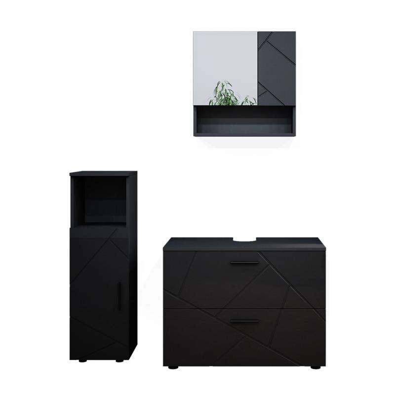 Vicco Badmöbel-Set Irma Anthrazit Hochglanz 3 Teile mit Midischrank von Vicco