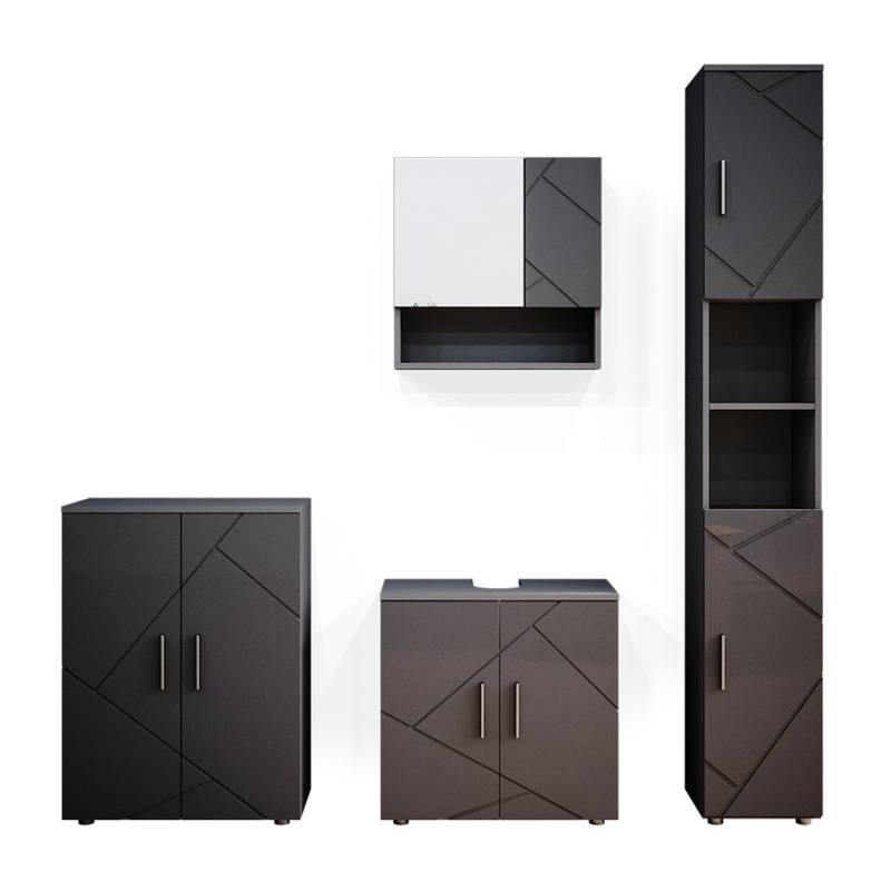 Vicco Badmöbel-Set Irma Anthrazit Hochglanz 4 Teile mit Hochschrank und Kommode von Vicco