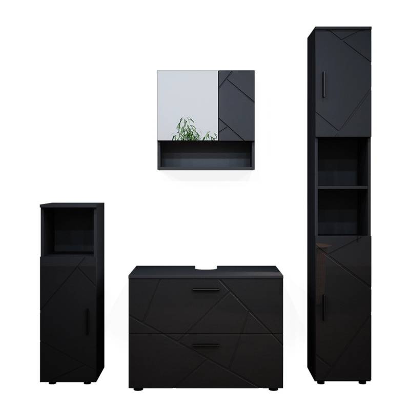 Vicco Badmöbel-Set Irma Anthrazit Hochglanz 4 Teile mit Schubladenschrank und Hochschrank von Vicco