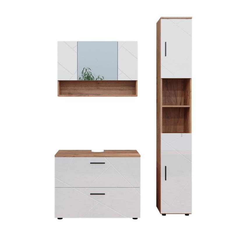 Vicco Badmöbel-Set Irma Eiche/Weiß Hochglanz 3 Teile mit Spiegelschrank 80 cm Vicco Badmöbel-Set Irma Eiche/Weiß Hochglanz 3 Teile mit Spiegelschrank 80 cm von Vicco