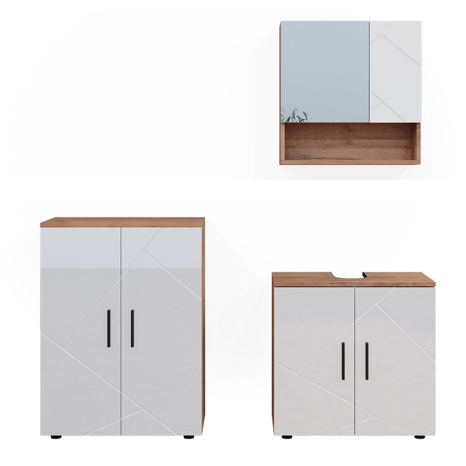 Vicco Badmöbel-Set Irma Eiche/Weiß Hochglanz 3 Teile mit Unterschrank 60 cm Vicco Badmöbel-Set Irma Eiche/Weiß Hochglanz 3 Teile mit Unterschrank 60 cm von Vicco