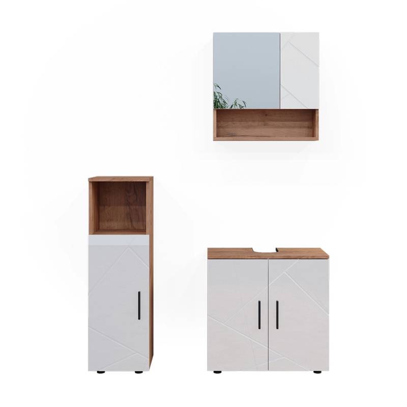 Vicco Badmöbel-Set Irma Eiche/Weiß Hochglanz 3 Teile von Vicco