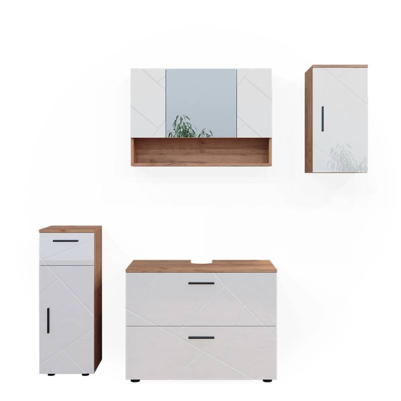 Vicco Badmöbel-Set Irma Eiche/Weiß Hochglanz 4 Teile von Vicco