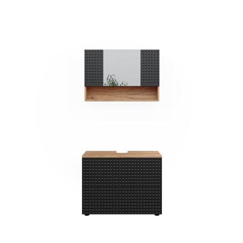 Vicco Badmöbel-Set Anthrazit gepunktet Irma, bestehend aus Badspiegelschrank, Waschbeckenunterschrank - Versteckter Stauraum hinter eleganten Türen von Vicco