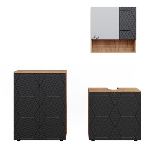 Vicco Badmöbel-Set Irma, Goldkraft Eiche/Anthrazit, 3 Teile, mit Unterschrank 60 cm von Vicco
