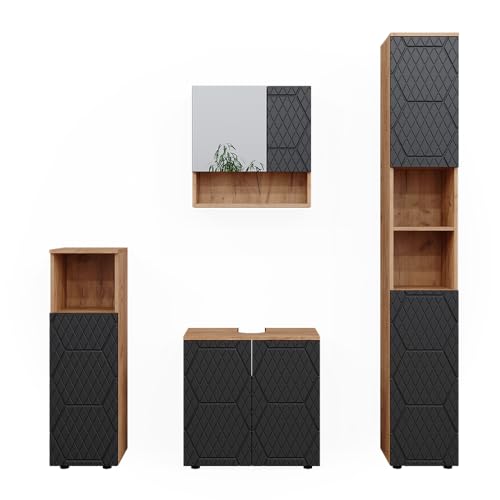 Vicco Badmöbel-Set Irma, Goldkraft Eiche/Anthrazit, 4 Teile, mit Hochschrank von Vicco