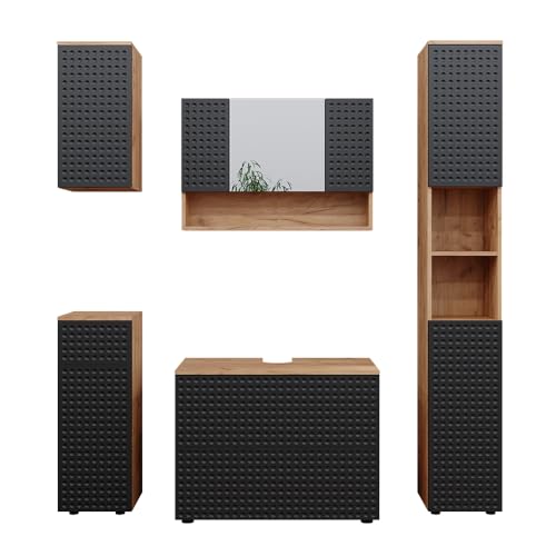 Vicco Badmöbel-Set Irma, Badezimmerschrank-Set, Goldkraft Eiche/Anthrazit, 5 Teile von Vicco