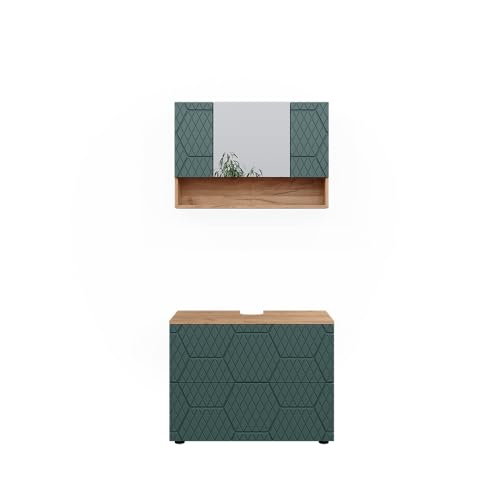 Vicco Badmöbel-Set Grün/Goldkraft Eiche Irma, bestehend aus Badspiegelschrank, Waschbeckenunterschrank - Versteckter Stauraum hinter eleganten Türen Vicco Badmöbel-Set Grün/Goldkraft Eiche Irma, bestehend aus Badspiegelschrank, Waschbeckenunterschrank - Versteckter Stauraum hinter eleganten Türen von Vicco