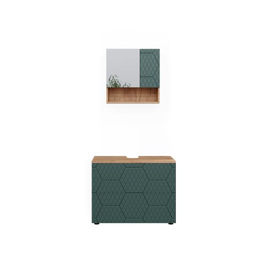 Vicco Badmöbel-Set Irma, Badezimmerschrank-Set, Goldkraft Eiche/Grün, 2 Teile von Vicco