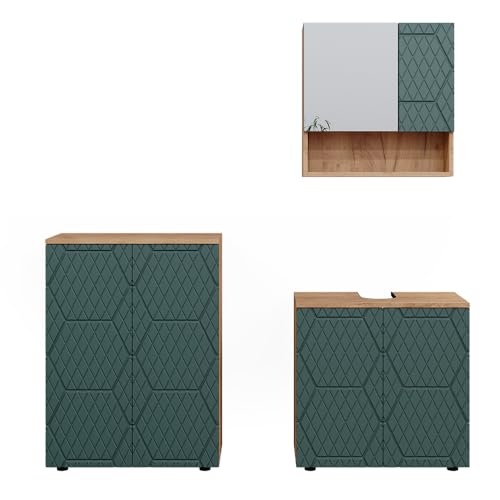 Vicco Badmöbel-Set Grün/Goldkraft Eiche Irma, bestehend aus Bad Spiegelschrank, Waschbeckenunterschrank, Midischrank - Versteckter Stauraum hinter eleganten Türen Vicco Badmöbel-Set Grün/Goldkraft Eiche Irma, bestehend aus Bad Spiegelschrank, Waschbeckenunterschrank, Midischrank - Versteckter Stauraum hinter eleganten Türen von Vicco